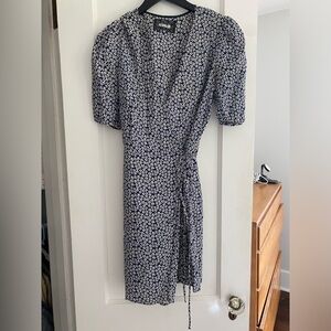 Reformation Blue and White Floral Wrap Dress (size small)